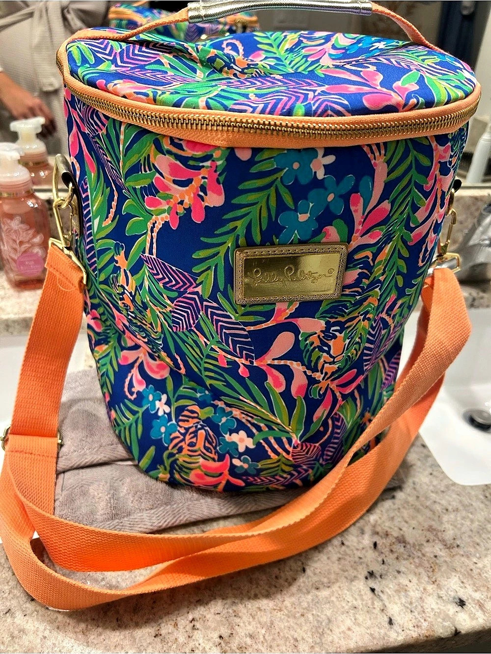 Lilly Pulitzer Havana Cocktail Round Picnic Cooler Bag Blue & Orange